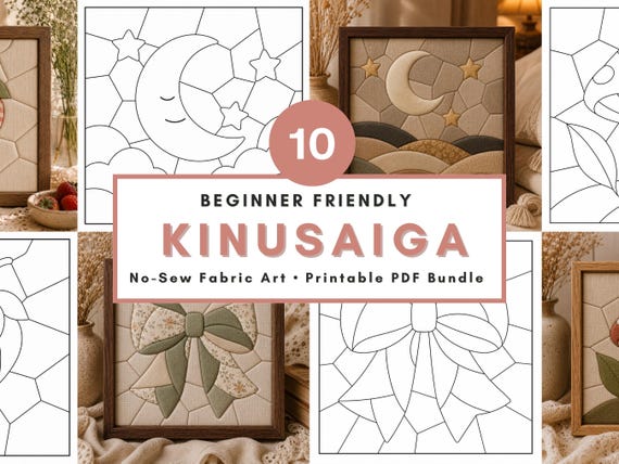 10 Beginner Kinusaiga Pattern Bundle PDF  No Sew Fabric Art Templates Scrap Fabric Easy Japanese Foam Craft Design Cottagecore DIY