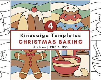 Christmas Kinusaiga Pattern Bundle Christmas Baking Kit Beginner Template Printable Patterns Art Kit Gift Idea Designs Stained Glass Craft