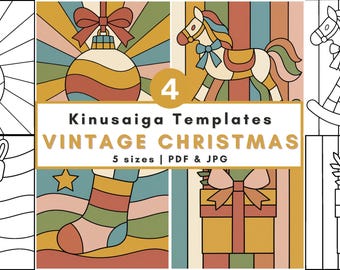 Christmas Kinusaiga Pattern Bundle Vintage Ornament Kit Beginner Template Printable Patterns Art Kit Retro Christmas Stocking Rocking Horse