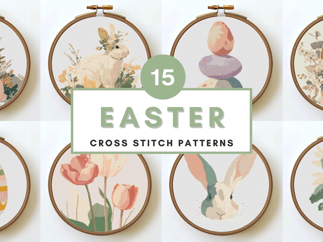 Easter Cross Stitch Pattern Bundle Bunny Chick Eggs Spring Floral Cute ...