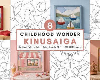 Kinusaiga pattern bundle kids room decor whimsical fabric art diy no sew craft gift printable template instant download Fabric Art Templates