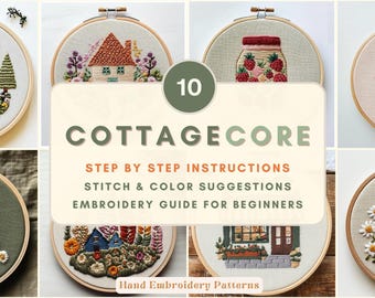 Cottagecore Hand Embroidery Cottage Pattern Embroidery Pattern for Beginners Step by Step Instructions Embroidery Stitch Guide Teapot Design