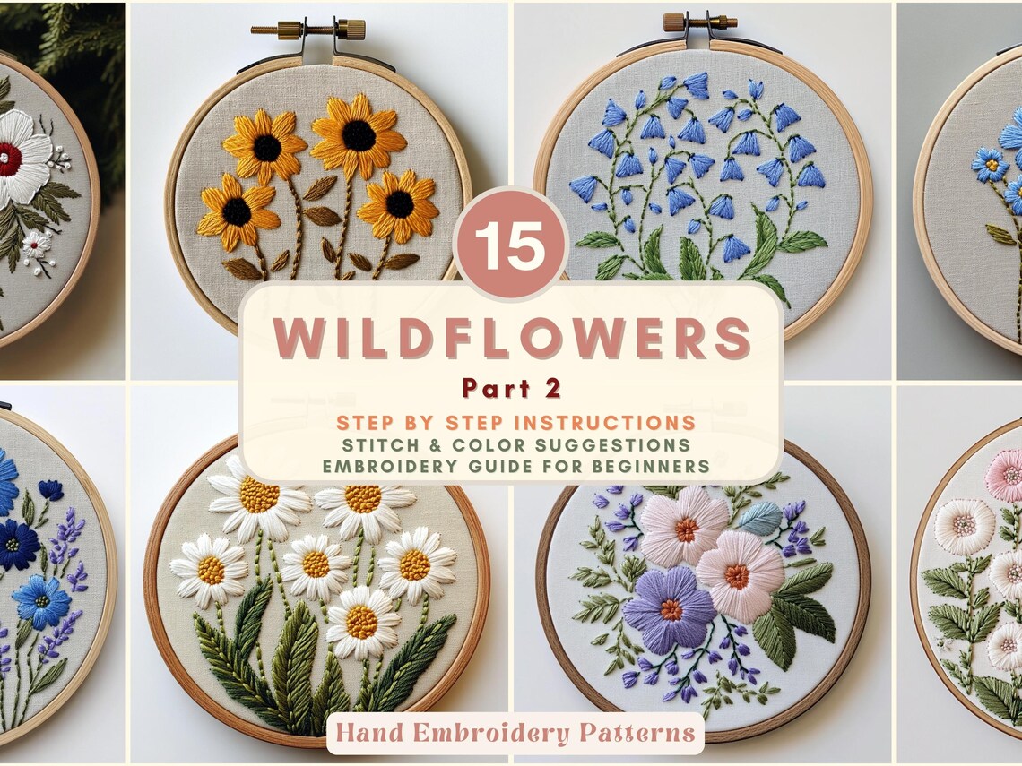 Wildflowers Hand Embroidery Pattern Set Botanical Flower Hoop PDF ...