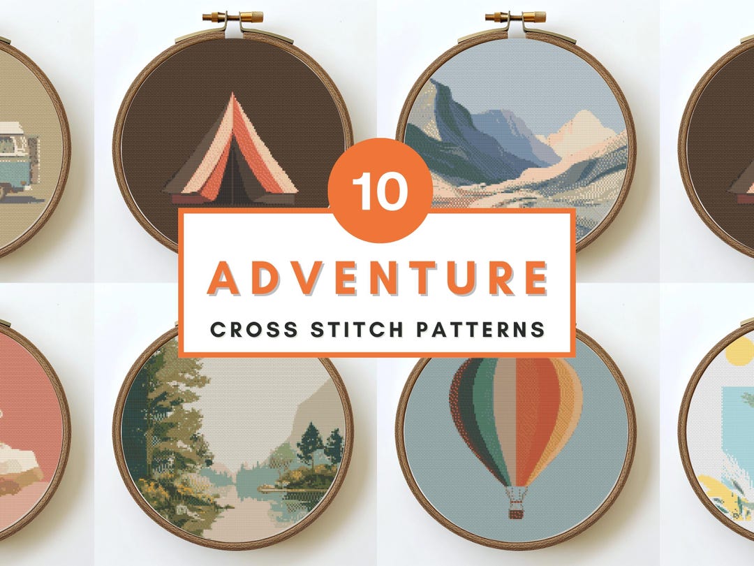 Adventure Cross Stitch Pattern Bundle Camping Hiking Mountains Van ...