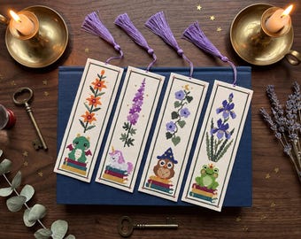Fantasy Bookmark Cross Stitch Pattern PDF Fantasy Reader Bookmarks Magical Dragon Unicorn Owl Frog Prince Easy Beginner Chart Book Lover