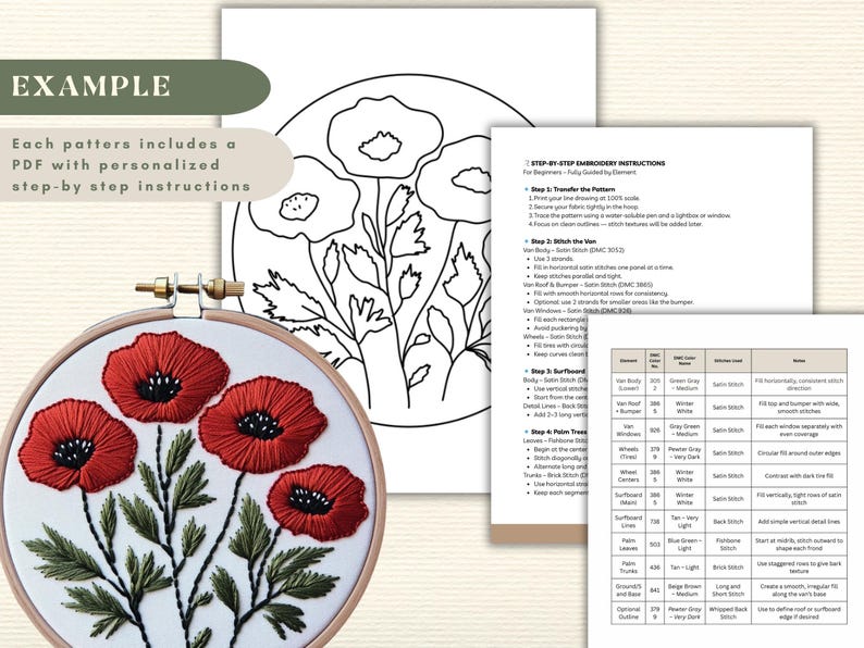 Wildflowers Hand Embroidery Pattern Set Botanical Flower Hoop PDF ...