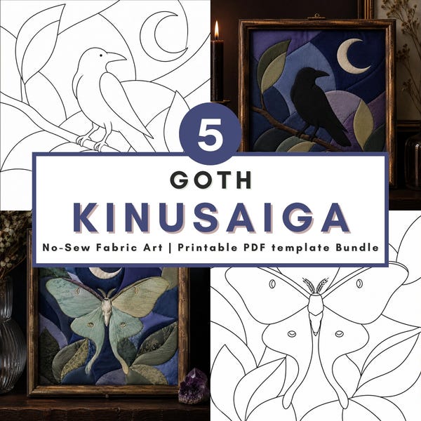 Goth Kinusaiga pattern bundle Dark Academia no sew fabric art diy dark decor printable template craft   beginner Foam Craft
