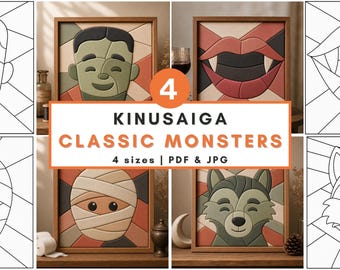 Halloween Monster Kinusaiga Pattern Bundle Classic Monsters Halloween Craft Pattern Instant Digital Download Fall Gift Idea Spooky Decor Set