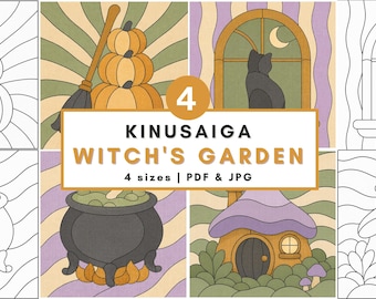 Witch Kinusaiga Halloween pattern bundle halloween witch garden fabric art diy spooky decor no sew printable template craft gift spooky diy