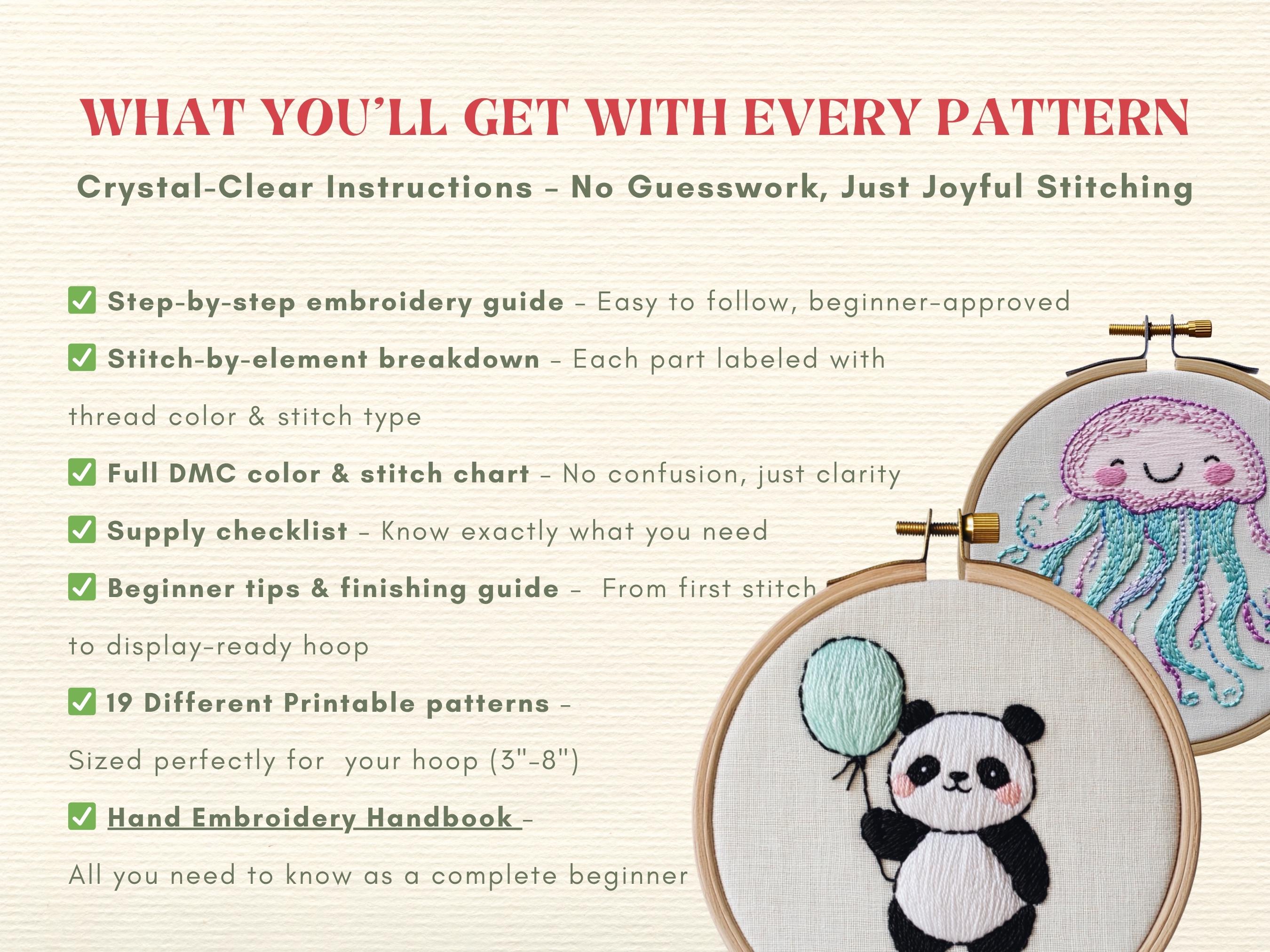 Kawaii Hand Embroidery Pattern Bundle Cute Food Animals Template for ...