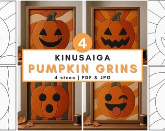 Halloween Kinusaiga Pattern Bundle Pumpkin Grins Halloween Craft Pattern Instant Digital Download Fall Gift Idea Jack O Lantern Decor Set