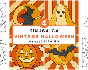 Vintage Halloween Kinusaiga pattern bundle vintage halloween fabric art diy retro decor no sew printable template craft Kinusaiga Ghost