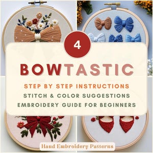 Bow Hand Embroidery Bow Pattern Embroidery Pattern for Beginners Step by Step Instructions Embroidery Stitch Guide Ribbon Pattern Floral Bow