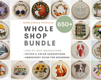 Hand Embroidery Pattern Whole Shop Bundle Template Embroidery Kit Embroidery for Beginner Embroidery Design Download Embroidery for Kids