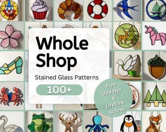 Stained Glass Pattern Whole Shop Bundle DIY Suncatcher Template Easy Pattern Botanical Circus Easter Beginner Friendly Modern Glass Art