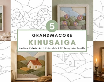 Kinusaiga Patterns No Sew Fabric Art Digital Download Grandmacore Textile Craft PDF Template Gift for Crafter Beginner Fabric Collage