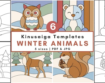 Kinusaiga Christmas Pattern Bundle Winter Animals Kit Beginner Template Printable Patterns Art Kit Woodland Forest Owl Bear Deer Squirrel