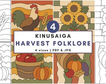 Autumn Kinusaiga pattern bundle fall harvest folklore fabric art diy autumn home decor no sew printable template craft gift Japanese Art