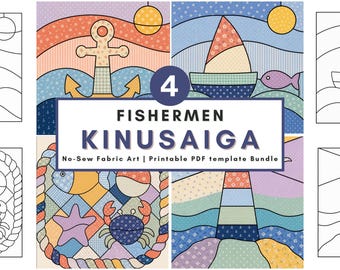 Nautical Kinusaiga pattern bundle nautical fishermen no sew fabric art diy coastal decor printable template craft gift instant download