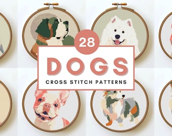 Dogs Cross Stitch Pattern Bundle Modern Pet Portraits Dog Breeds Counted XStitch PDF Instant Download Animal Stitch Art