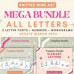 Alphabet Knitted Wire Template Mega Bundle Letters Uppercase and Lowercase Wire Bending Guide Monogram Pattern Icord Number Tricotin Stencil