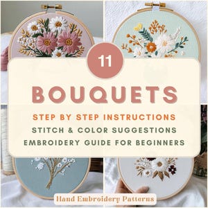 Blumen Hand Stickerei Blumenstrauß Muster Stickmuster für Anfänger Schritt für Schritt Anleitung Stickerei Stich Anleitung Blumenmuster Design