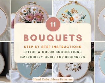 Blumen Hand Stickerei Blumenstrauß Muster Stickmuster für Anfänger Schritt für Schritt Anleitung Stickerei Stich Anleitung Blumenmuster Design