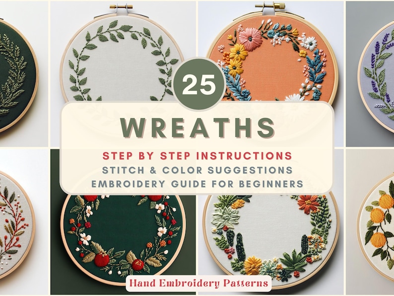 Wreath Embroidery Pattern Bundle for Beginners Seasonal Floral Designs ...
