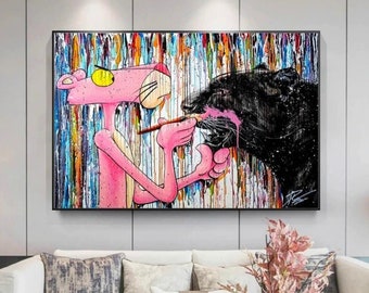 Pink Panther Pop Art - Pink Panther Pop Art Canvas - Pintura de arte pop - arte de pared de pantera rosa - arte de pared de arte pop- pintura de cultura pop