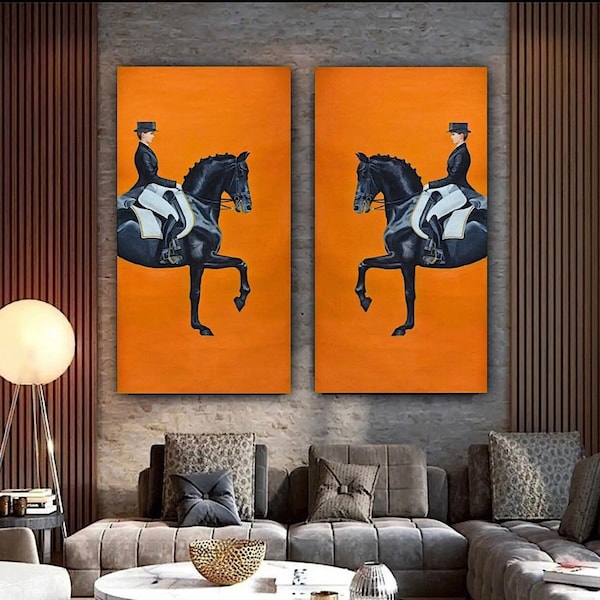 Elegant Horse Canvas Painting , Tableau chevaux , Tableau Equitation , Tableau de Cheval , Tableau cheval Hermes , Tableau Hermes