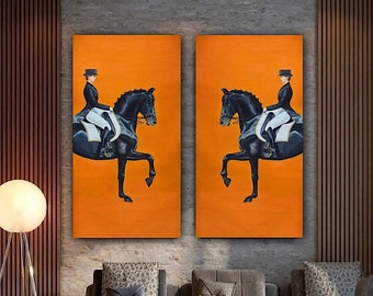 Pintura elegante de lienzo de caballo, pintura de caballos, pintura de equitación, pintura de caballos, pintura de caballos Hermes, pintura de Hermes