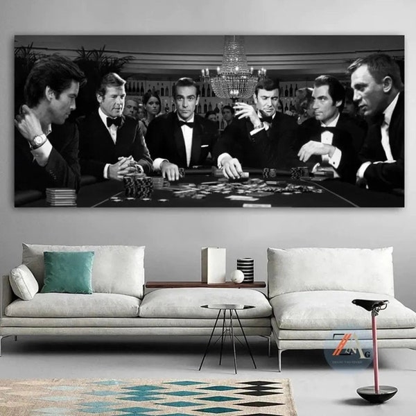 James Bond Poker Game Canvas , James Bond Casino - Tableau James Bond - Tableau poker - Tableau Film xxl - Movie Wall art - Affiche de film