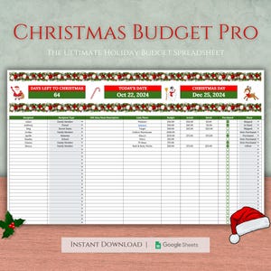 La feuille de calcul idéale pour le budget de Noël - Budget des fêtes, carnet d'achats de cadeaux et suivi des cartes de Noël - Google Sheets