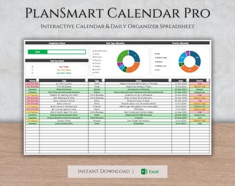 The Ultimate Digital Calendar and Interactive Daily Planner Spreadsheet, Microsoft Excel Template, Organizational Tracker