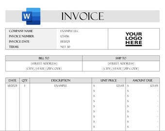 Minimalist Invoice Template | Microsoft Word | Fully Customizable for Small Businesses