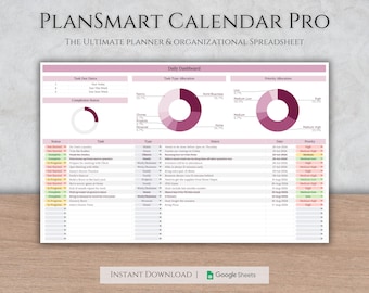 The Ultimate Digital Calendar and Interactive Daily Planner Spreadsheet, Google Sheets Template, Organizational Tracker