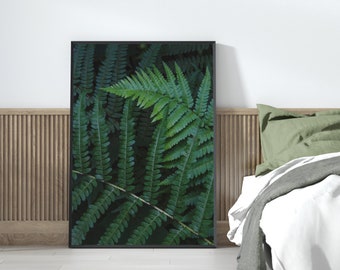 Stampa di foglie di felce verde: arte murale botanica color smeraldo (download digitale)