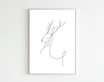 Minimalist Deer Print: One Line Reindeer Art, Nursery Decor (Digital Download)