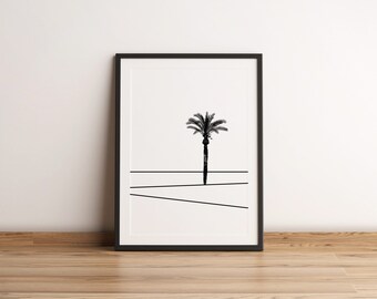 Poster Palm Tree Minimalistic Graphic Design Digital Prints Wall Decor Black and White Palmtree Living Room Poster Art Tropical Holiday Vibe