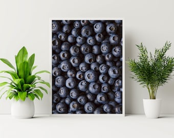 Poster Blueberries Fruit Photo Wall Art Digital Prints Kitchen Wall Decor Vibrant Coors Wall Art Blue Friuts Photo Food Poster Foodie