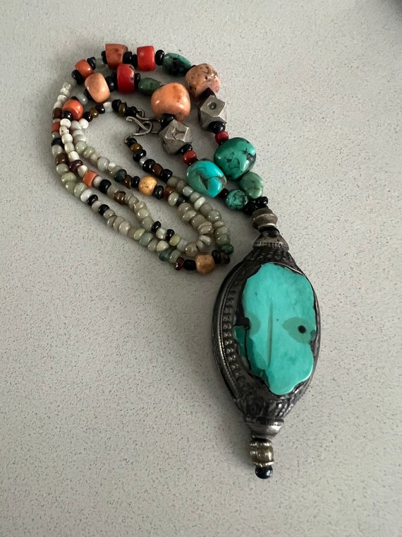 Tibetan Silver Turquoise & Coral Necklace | Handma