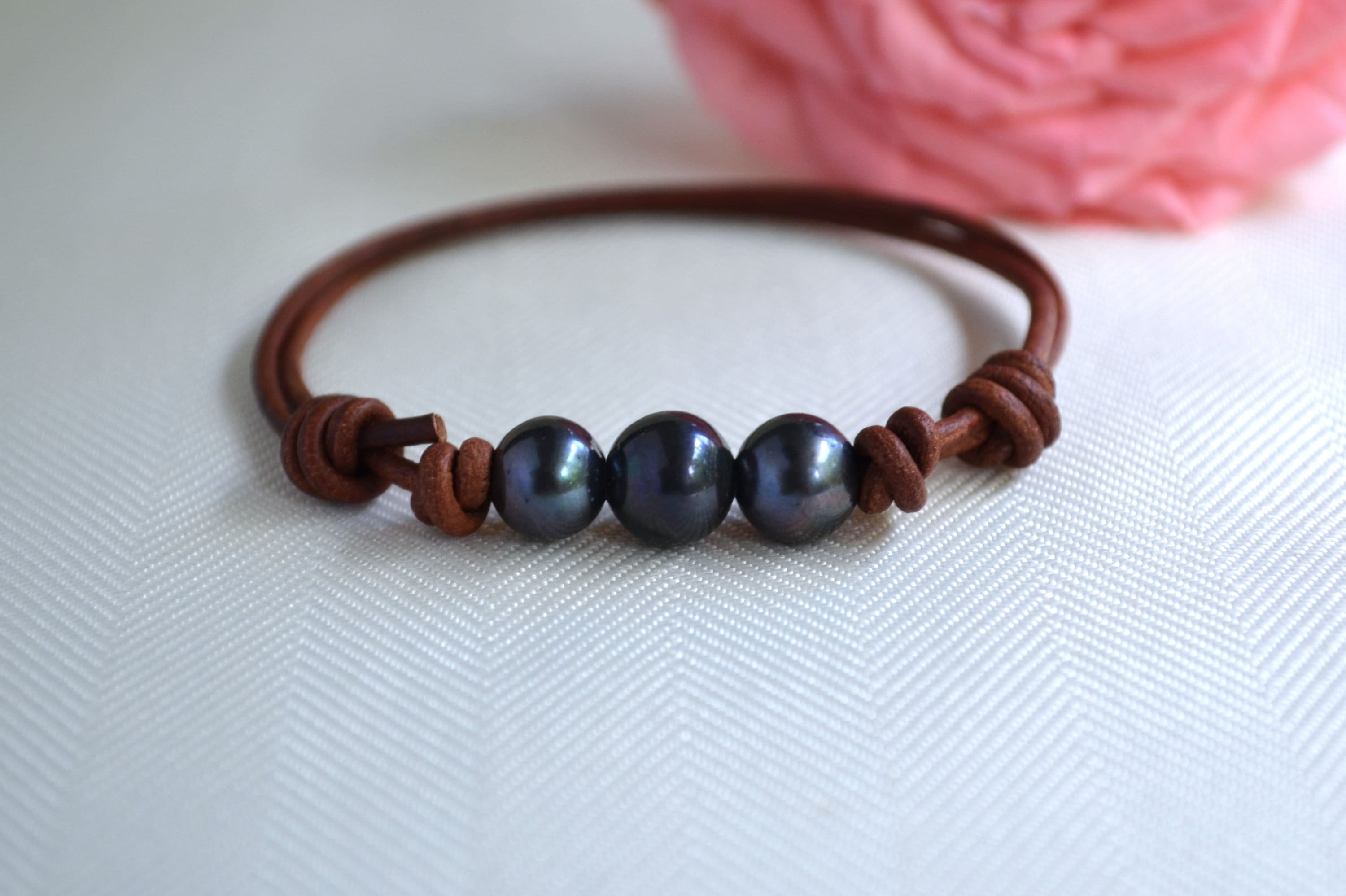 Leather Pearl Bracelet - Etsy