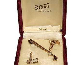 Vintage Etons Of Boston Hallcraft Golf-Themed Cufflink & Tie Pin Set In Box