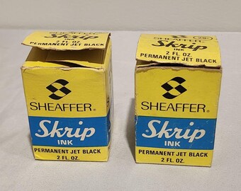 Vintage SHEAFFER Skrip Ink Deluxe Black Permanent 2 Oz Bottles With Box EMPTY