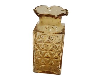 Vintage Mt Vernon Imperial Amber Square Glass 5" Bud Vase