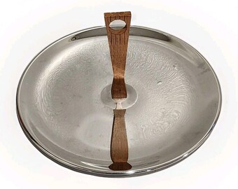 Vintage KROMEX MCM Chrome Serving Tray With Wooden Handle