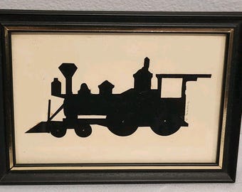Vintage Train Silhouette Framed 5 X 7 Picture Signed
