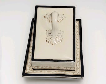 Vtg Alfred Meakin Bleu de Roi Covered Cheese/Butter Dish England Blue Gold