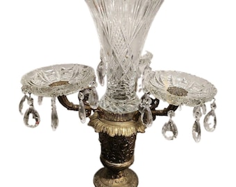Vintage L&L Loevsky #8068 Cut Crystal 3-Bowl Epergne Centerpiece 20"