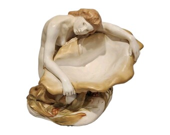 Antique Ernst Wahliss Vienna Art Nouveau Shell Maiden Porcelain Figure 8"